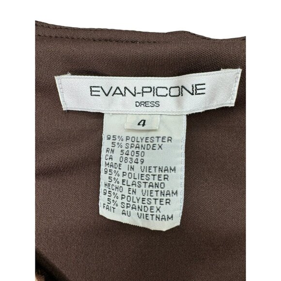 Evan-Picone Women's Sz 4 Brown Geometric Print V-Neck Dress Twisted Bust Detail - Picture 4 of 9